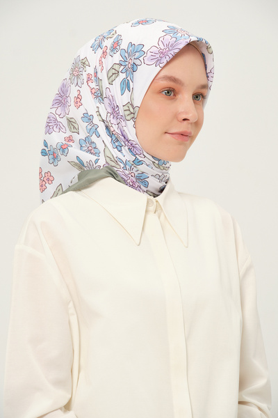 Madame Polo Φουλάρι με σχέδιο Twill 90x90 εκ. Αντιολισθητικό ύφασμα Ashy Green