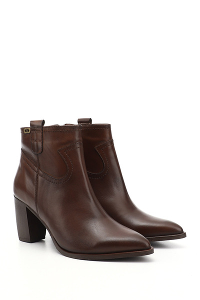 GÖNDERİ(R) Dámské hnědé starožitné kozačky se špičatou špičkou na zip z pravé kůže