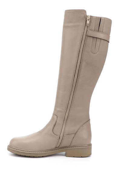 GÖNDERİ(R) Women's Beige Zippered Rubber Sole Genuine Leather Boots