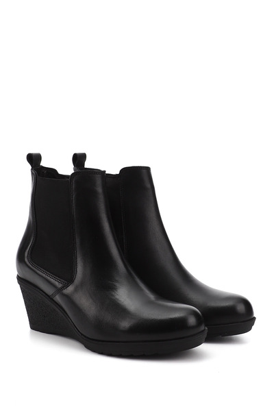 GÖNDERİ(R) Women/Girls Black Zippered Wedge Heeled Genuine Leather Chelsea Boots