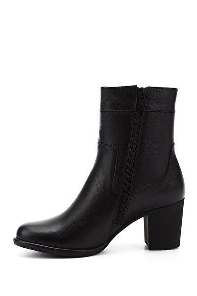 GÖNDERİ(R) Kadın / Kız Siyah Floter Fermuarlı Kalın Topuklu Hakiki Deri Bot