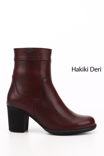GÖNDERİ(R) Women/Girls Burgundy Antique Zippered Thick Heeled Genuine Leather Boots