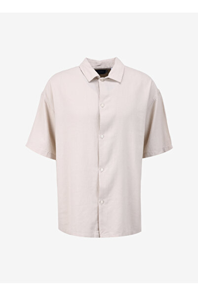 Jack & Jones Geniş Fit Krem Erkek Gömlek JORFARO LINEN OVERSIZED SHIRT SS SN