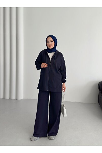 onlymoon طقم علوي وسروال بقلنسوة من القطن بنسبة 100% باللون الأزرق الداكن للن...