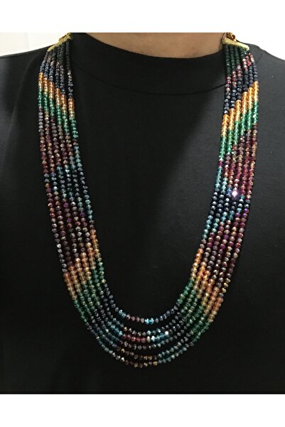 ZEYTUN Kristal Taşlı Kilim Desenli Kolye 6 sıralı