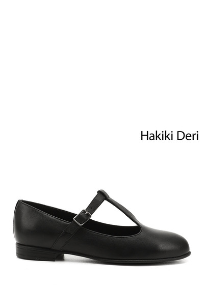 GÖNDERİ(R) Women/Girls Black Mary Jane Genuine Leather Ballerinas
