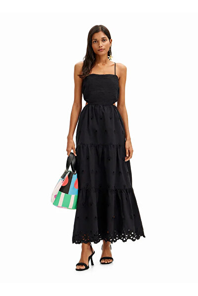 Desigual Kare Yaka Düz Siyah Uzun Kadın Elbise 24SWVW12