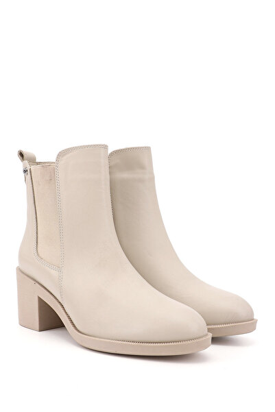 GÖNDERİ(R) Women/Girls Beige Zippered Thick Heeled Genuine Leather Chelsea Boots