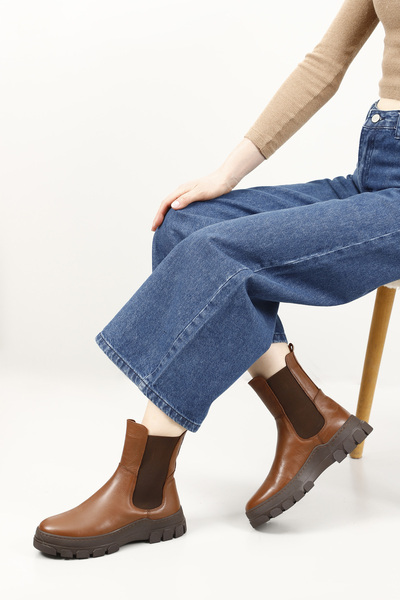 GÖNDERİ(R) Kadın / Kız Taba Floter Kauçuk Taban Hakiki Deri Chelsea Bot