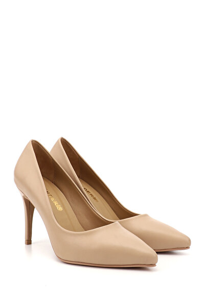 GÖNDERİ(R) Women's Nude Platinum Pointed Toe Thin Heeled Genuine Leather Stiletto