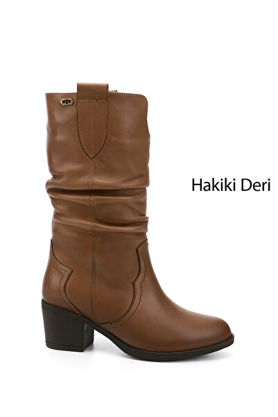 GÖNDERİ(R) Női / lány Mink antik vastag sarkú fújtató valódi bőr csizma