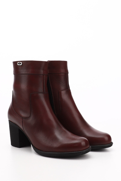 GÖNDERİ(R) Women/Girls Burgundy Antique Zippered Thick Heeled Genuine Leather Boots