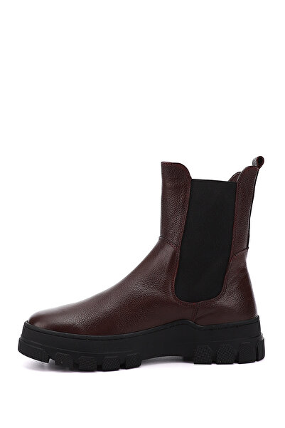 GÖNDERİ(R) Dámské klaretové červené Floater Gumová podešev Chelsea Boots z pravé kůže