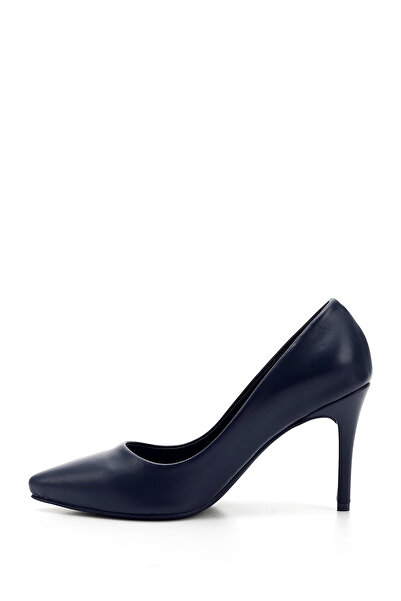 GÖNDERİ(R) Women's Navy Blue Platinum Pointed Toe Thin Heeled Genuine Leather Stiletto