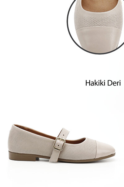 GÖNDERİ(R) Women / Girls Beige Printed Mary Jane Genuine Leather Ballerinas