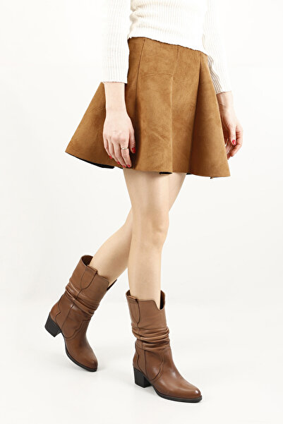 GÖNDERİ(R) Női / lány Mink antik vastag sarkú fújtató valódi bőr csizma