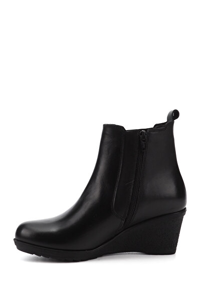 GÖNDERİ(R) Women/Girls Black Zippered Wedge Heeled Genuine Leather Chelsea Boots