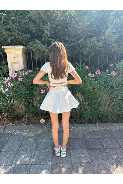 Cherry Lane Cherrylane Premium Scuba Fabric White Skirt with Shorts – Gold Logo Detail