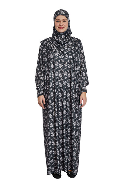 TRModam فستان صلاة بنمط الماغنوليا مع غطاء رأس ذاتي - أكمام خفاشية، بدون سحاب...