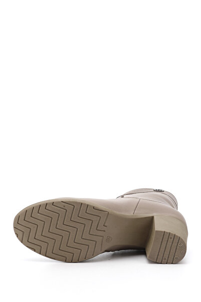 GÖNDERİ(R) Γυναικείες μπότες από γνήσιο δέρμα με χοντρό τακούνι σε μπεζ φερμουάρ