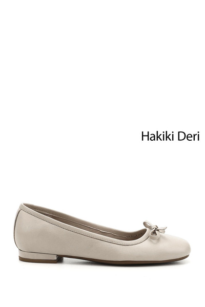 GÖNDERİ(R) Women / Girls Beige Antique Bow Genuine Leather Ballerinas