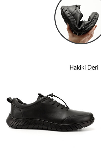 GÖNDERİ(R) Ανδρικό sneaker από γνήσιο δέρμα με μαύρη σόλα από καουτσούκ με κορδόνια