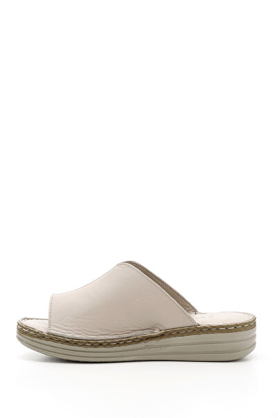 GÖNDERİ(R) Women / Girls Beige Wedge Heel Genuine Leather Comfort Slippers