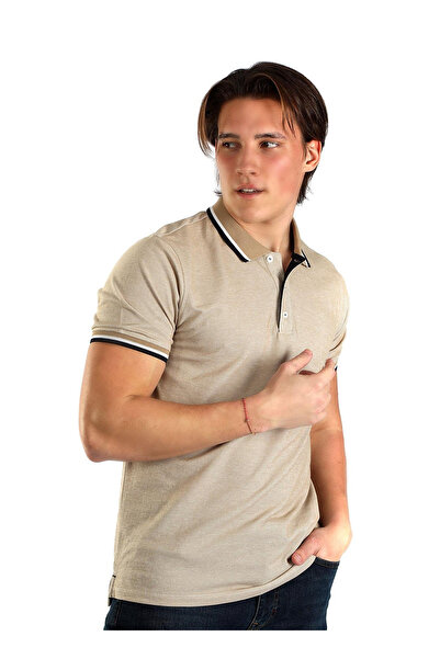 Lee Cooper Μπεζ ανδρικό μπλουζάκι πόλο 242 LCM 242029 JASEC BEIGE