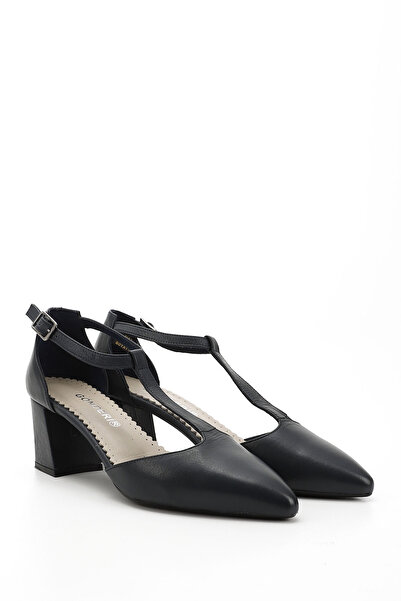 GÖNDERİ(R) Women / Girls Navy Blue Antique Ankle Strap Medium Heeled Genuine Leather Shoes