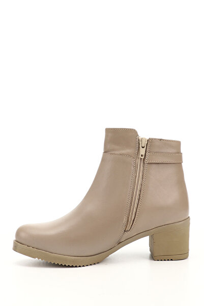 GÖNDERİ(R) Kadın / Kız Bej Fermuarlı Kalın Topuklu Hakiki Deri Bot