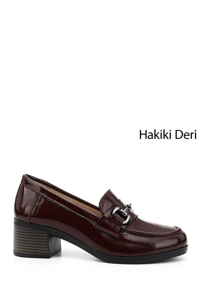 GÖNDERİ(R) Women / Girls Burgundy Patent Leather Short Thick Heeled Genuine Leather Shoes