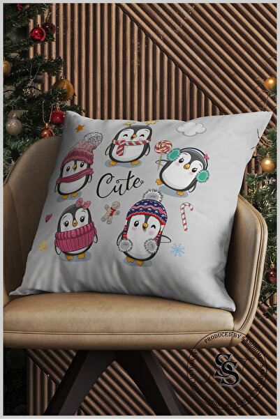 SasoHome Θήκη για μαξιλάρι με μοτίβο Curious Penguins με ψηφιακή εκτύπωση