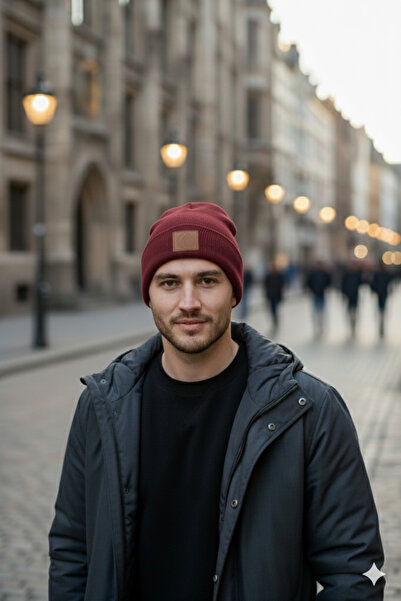 nettofit Ανδρική χειμερινή δερμάτινη ετικέτα Λεπτομερής μπερέ από μαλλί μπορντό