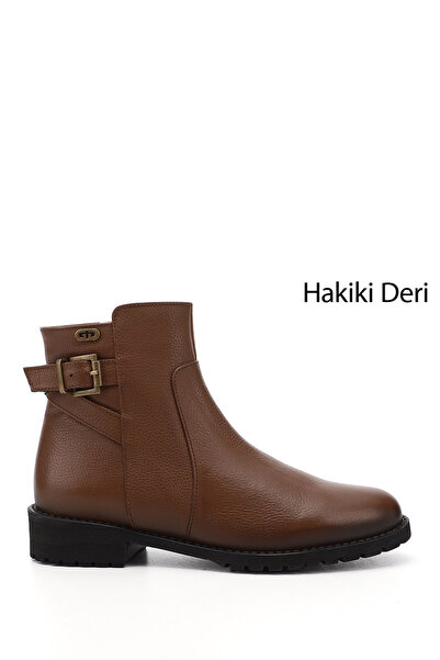 GÖNDERİ(R) Kadın / Kız Taba Floter Fermuarlı Kauçuk Taban Hakiki Deri Bot