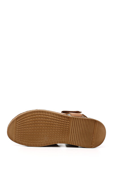 GÖNDERİ(R) Women's Tan Antique Velcro Strap Wedge Heel Genuine Leather Sandals
