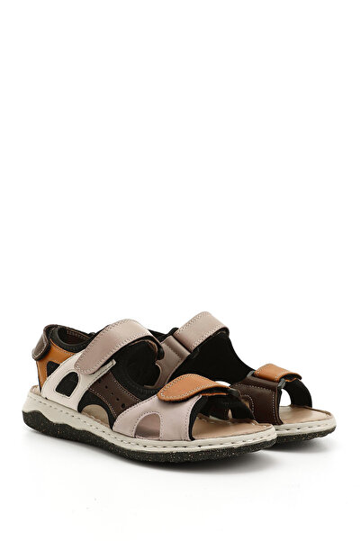 GÖNDERİ(R) Women's Tabaya Mink Velcro Strap Wedge Heel Genuine Leather Comfort Sandals