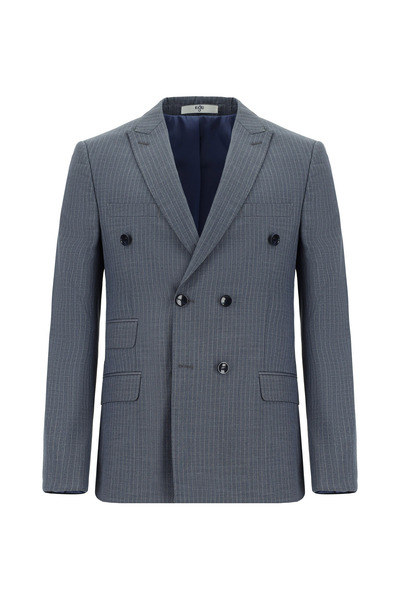 Kiğılı Super Slim Fit Ekstra Dar Kesim Çizgili Kruvaze Takım Elbise