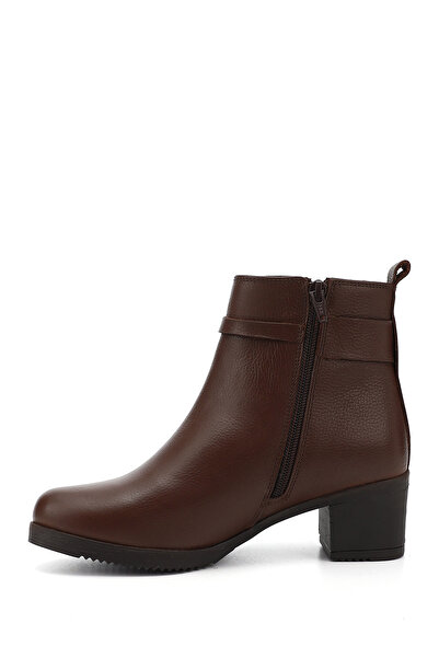 GÖNDERİ(R) Dámské hnědé boty z pravé kůže na zip na tlustém podpatku