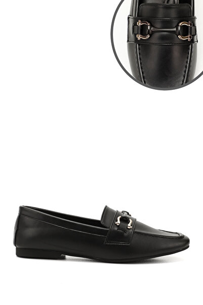 GÖNDERİ(R) BLACK Flat Toe Short Thick Heeled Women's Ballerinas 35574