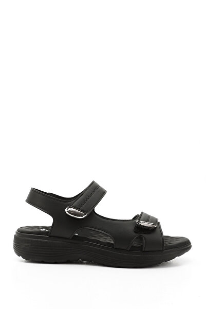 GÖNDERİ(R) Women's Black Velcro Strap Wedge Heel Comfort Sandals