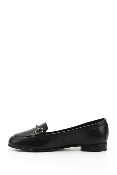 GÖNDERİ(R) Women's Black Genuine Leather Buckle Ballerinas