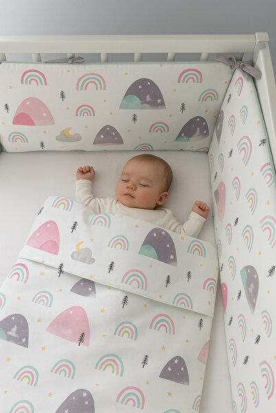 Jaju Baby حماية جانبية لسرير الأطفال بتصميم قوس قزح مقاس 90×190 مونتيسوري، مق...