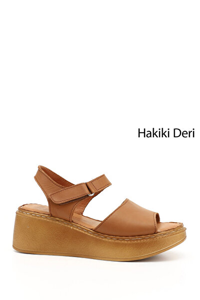 GÖNDERİ(R) Γυναικεία / Κορίτσια Tan Ancient Wedge Sole Σανδάλια από γνήσιο δέρμα