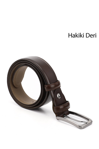 GÖNDERİ(R) Férfi barna antik valódi bőr 3,5 cm-es klasszikus öv