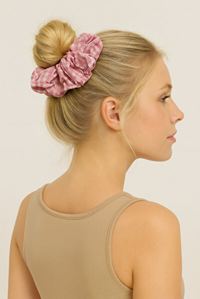 odaburada Pink Color Gingham Women's Bagel Hair Clip