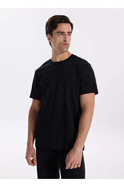 Fabrika Siyah Erkek Bisiklet Yaka Relaxed T-Shirt F4SM-TST 2847