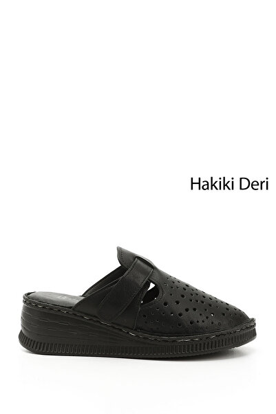 GÖNDERİ(R) Femei/Fete Papuci negri din piele naturală cu toc pană