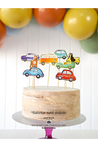 partince 8 Parça Klasik Arabalar Tema Pasta Kürdanı Cake Topper Doğum Günü Pa...