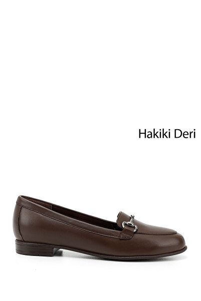 GÖNDERİ(R) Women's Brown Antique Genuine Leather Buckle Ballerinas