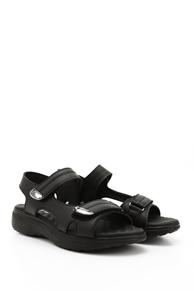 GÖNDERİ(R) Women's Black Velcro Strap Wedge Heel Comfort Sandals